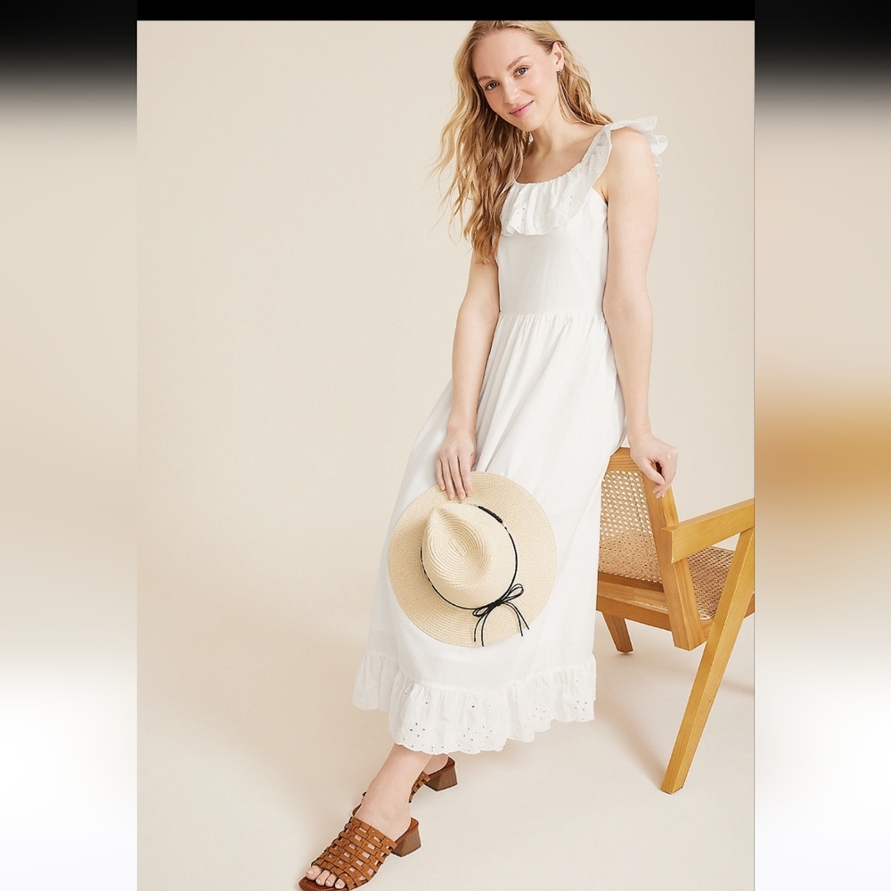 Maurices 2X XXL Eyelet Ruffle Trim Midi Dress in White AC-1498